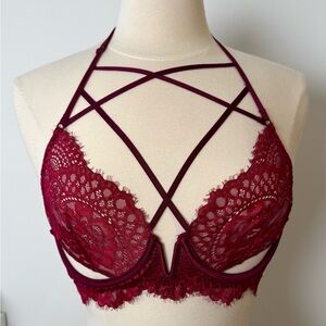La Senza Burgundy Lace Strappy Underwire Bra – Size S